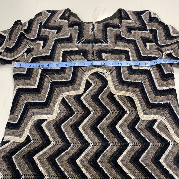 Retro Revival Boho Dress Wool Coastal 70s Chevron XS Navy Blue Free People - Picture 16 of 16